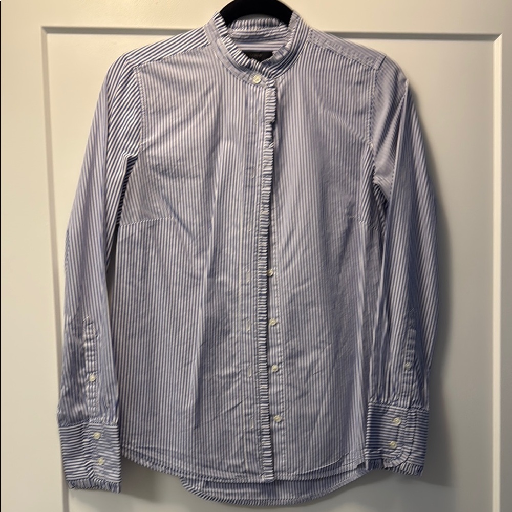 JCREW 4 Woman’s Blue Striped Shirt with Frill detail